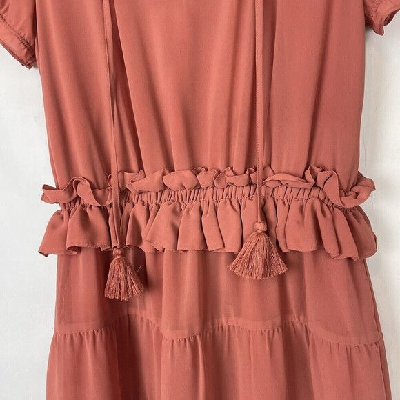 Tularosa size Small Colleen Short Sleeve Peach Ruffle tiered Dress prairie boho - Picture 6 of 9